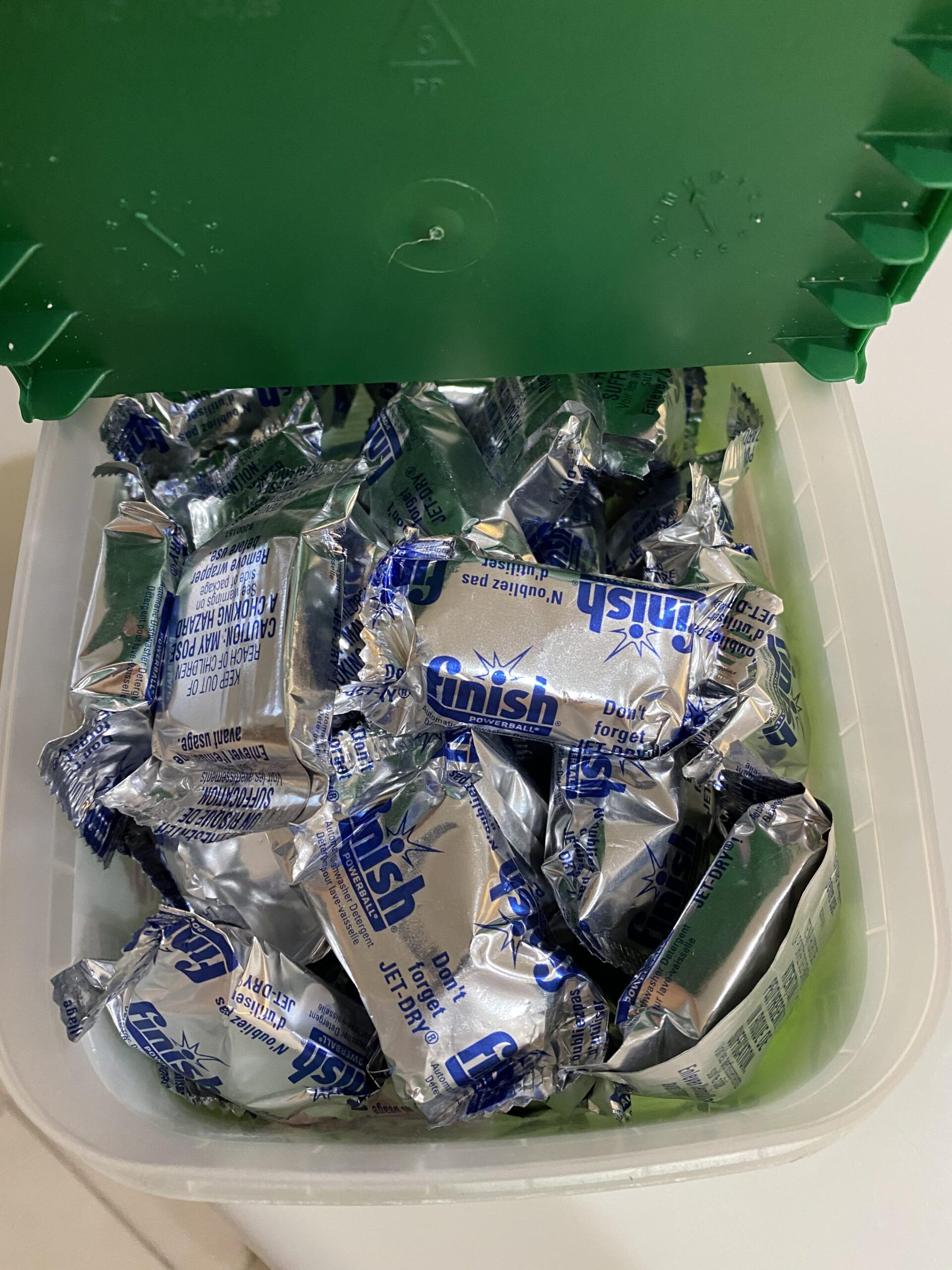 Dishwasher tablets in garbage bags