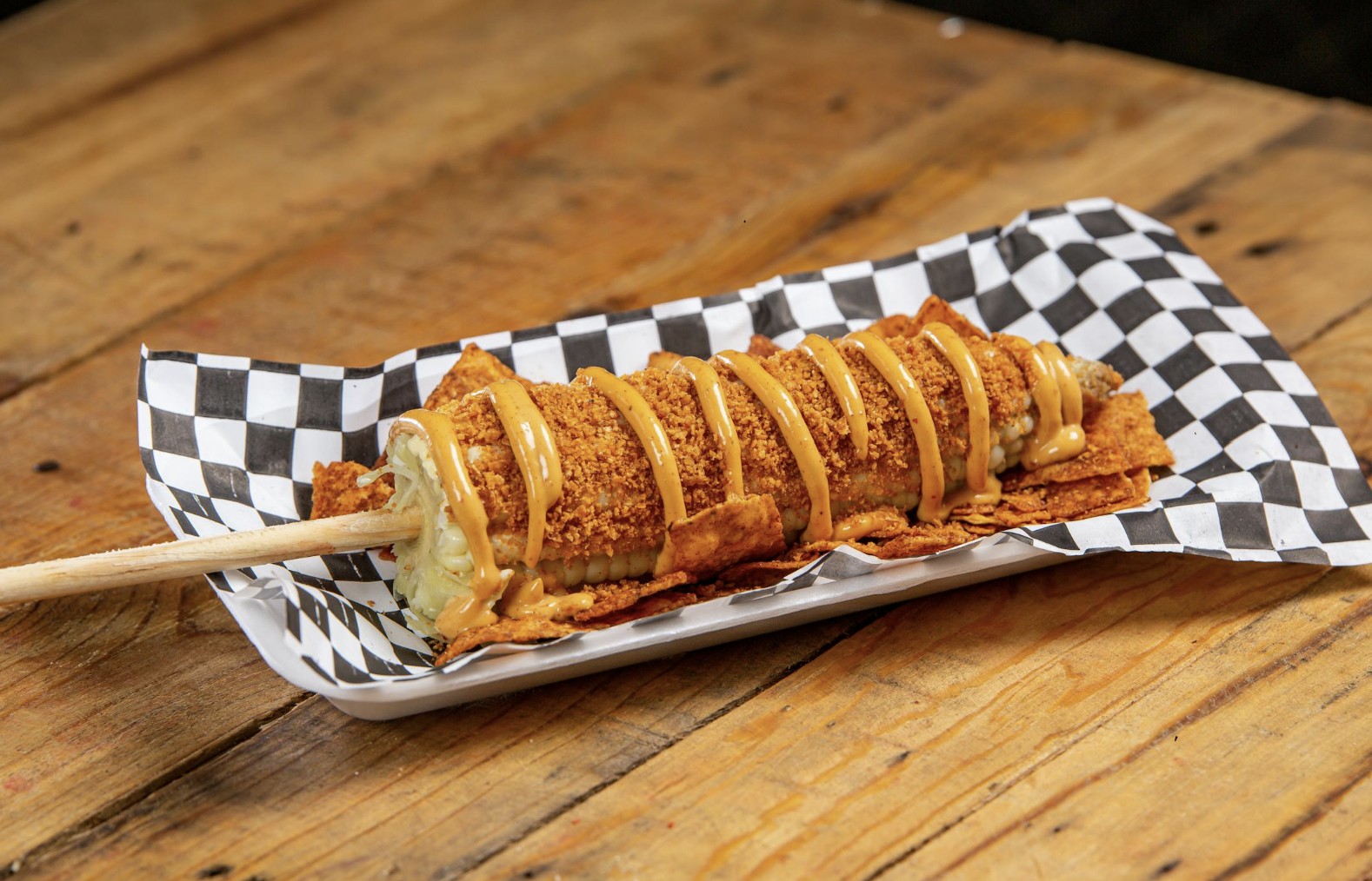 Corn Dog on a Wooden Surface