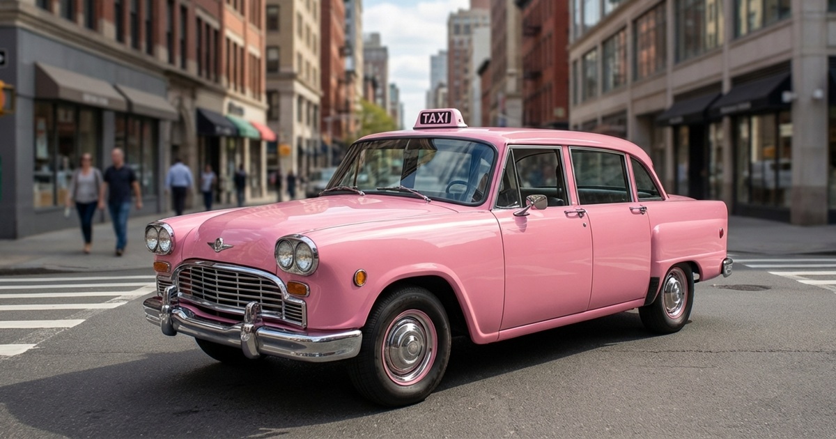 a pink taxi