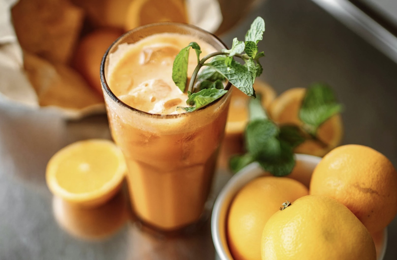 Orange Juice in Drinking Glass with Mint