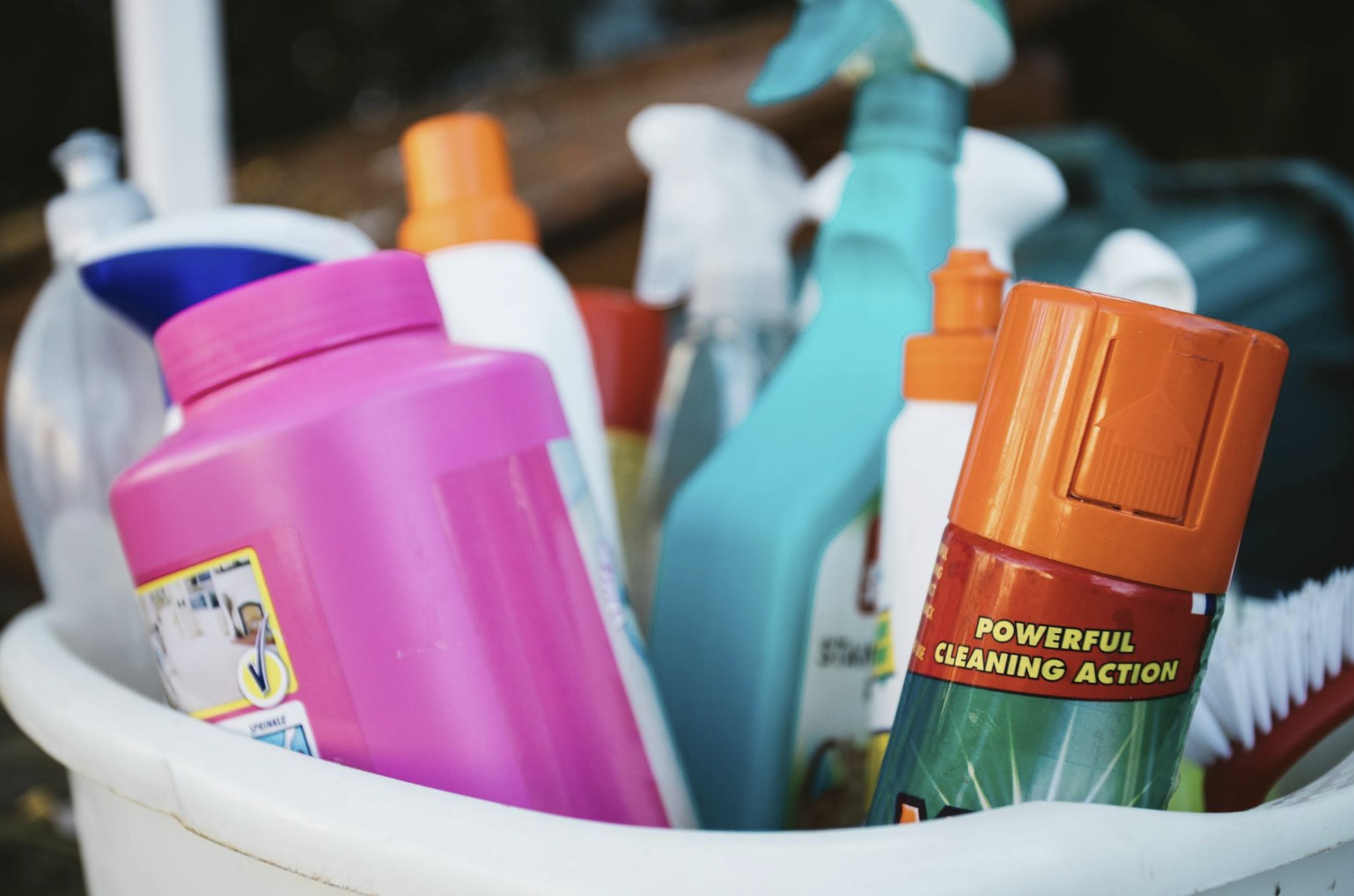 cleaning products in a basket